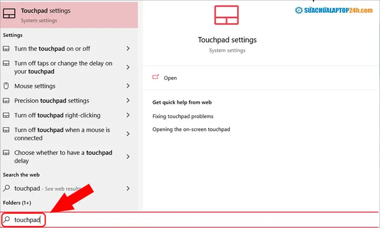 Mở Touchpad settings