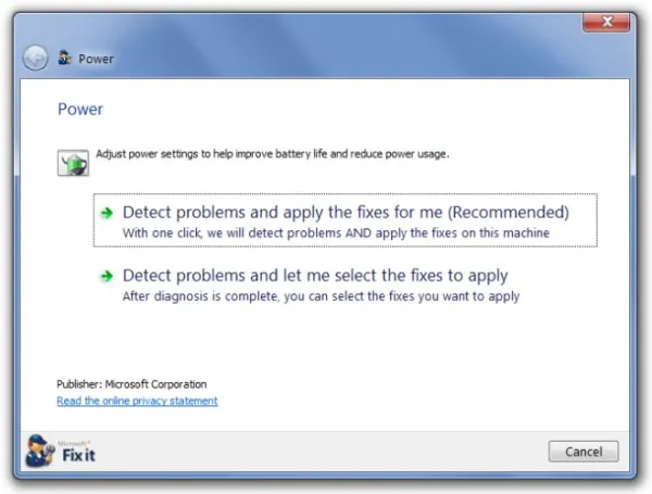 Giải pháp bảo vệ Pin laptop nhờ Microsoft Fix It từ Windows